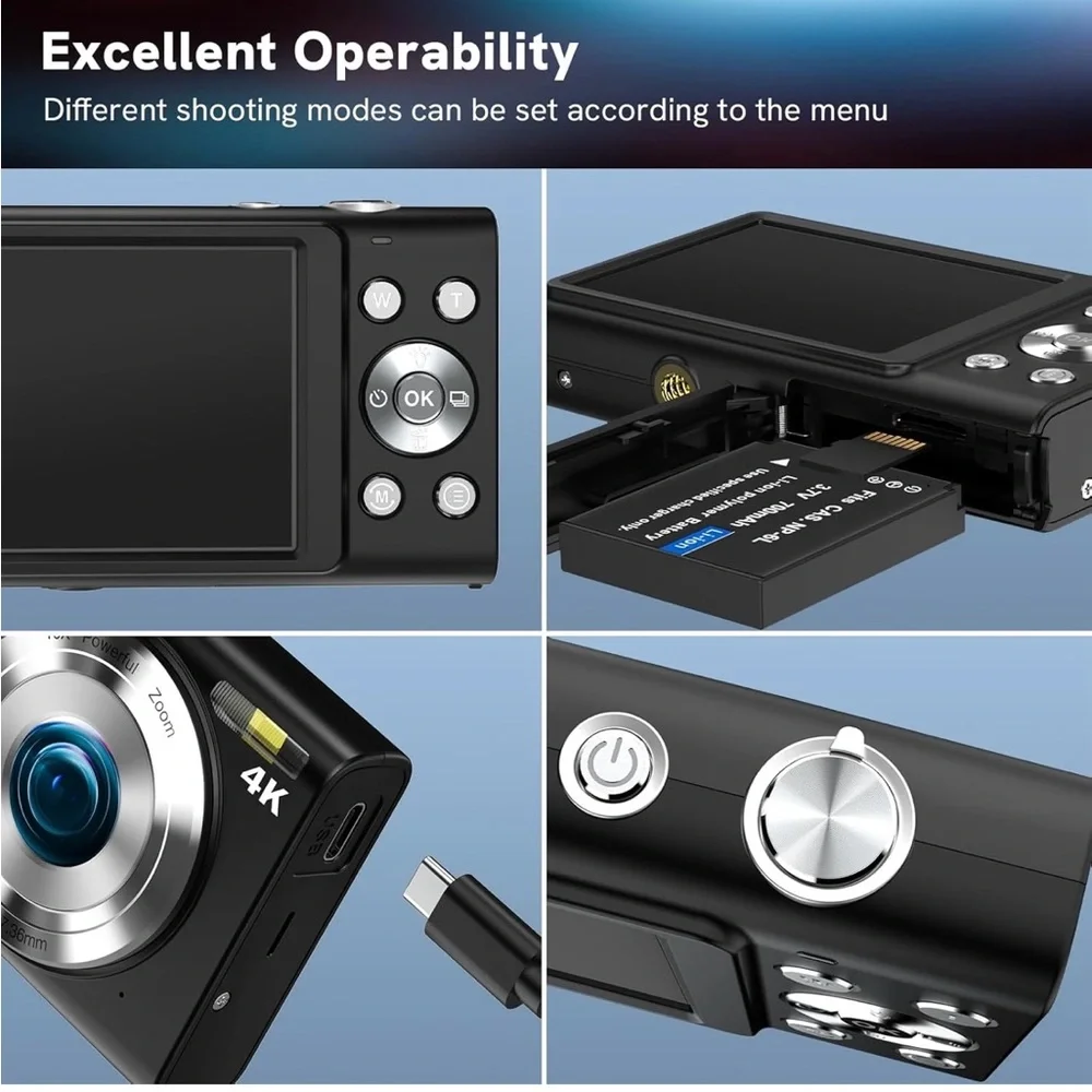 High-Resolution 4K Digital Camera with 16X Zoom - Black
